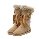 Real rabbit fur flat ankle boots - WOMONA.COM