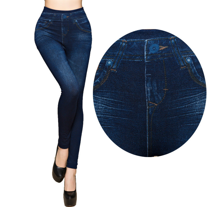 Faux Denim Jeans Leggings - WOMONA.COM