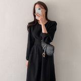 Puff Sleeve Mid-length Dress - WOMONA.COM