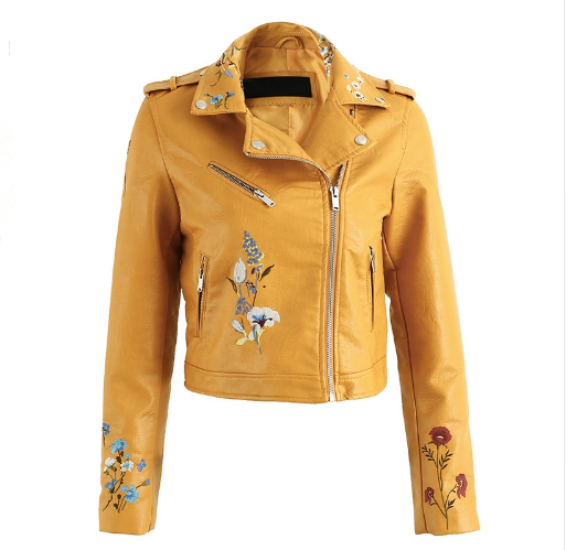 leather zipper lapel  jacket - WOMONA.COM