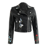 leather zipper lapel  jacket - WOMONA.COM