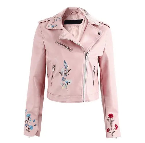 leather zipper lapel jacket - WOMONA.COM