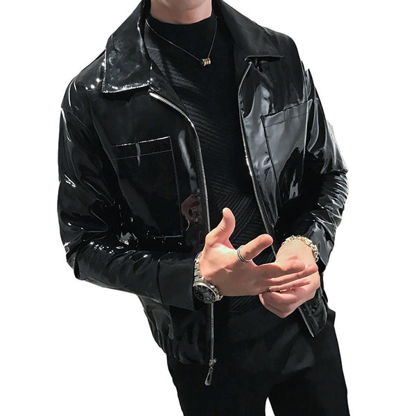 PU leather lapel jacket - WOMONA.COM
