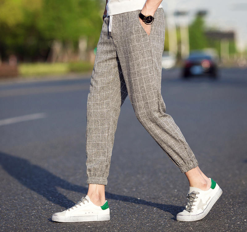 Casual Ankle-Length Plaid Pants Men - WOMONA.COM