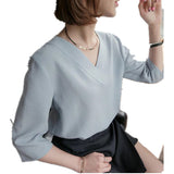 Korean style short sleeve chiffon shirt women - WOMONA.COM