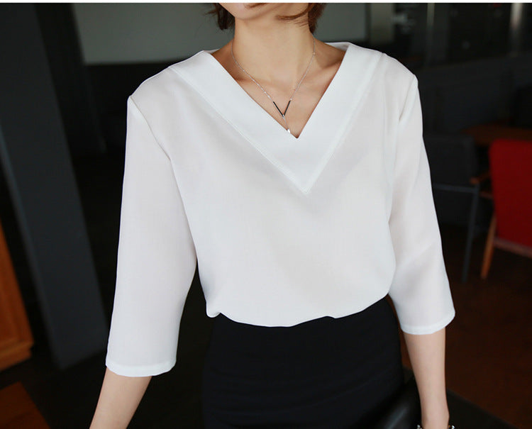 Korean style short sleeve chiffon shirt women - WOMONA.COM