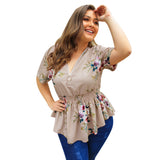 V-neck plus size shirt print top - WOMONA.COM