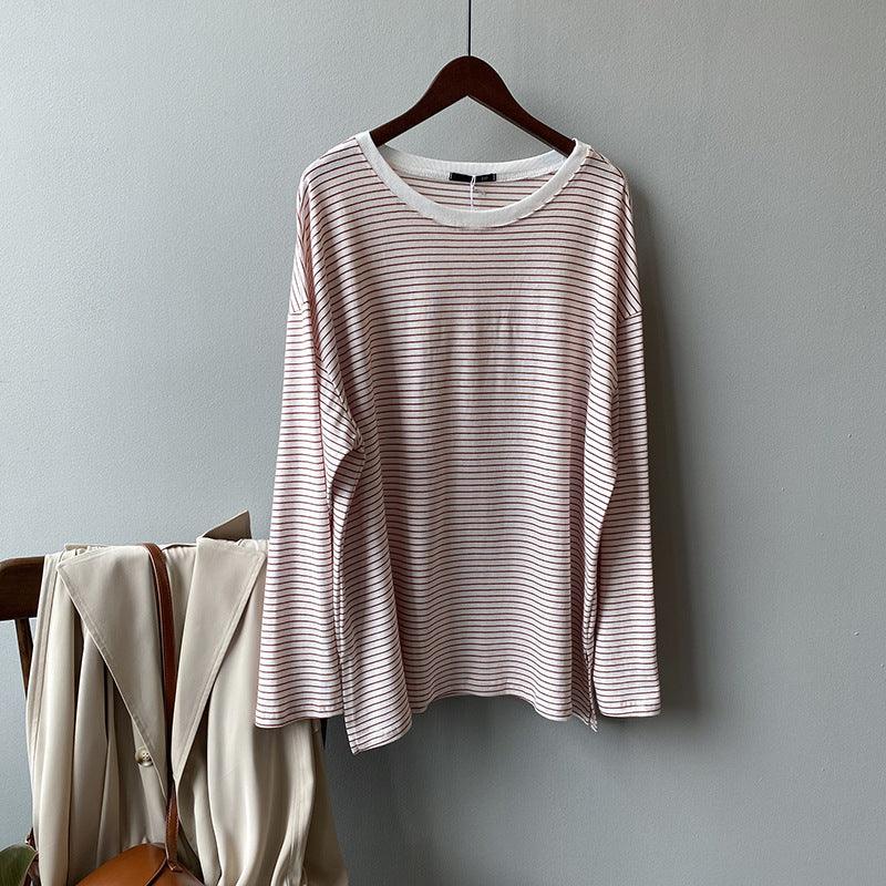 Striped top with split T-shirt - WOMONA.COM
