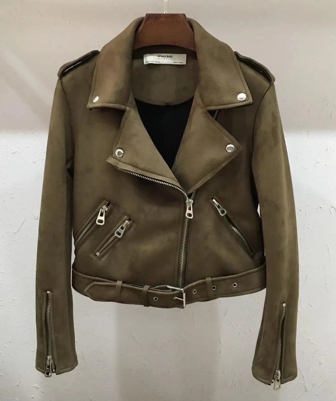 Lapel zipper leather jacket - WOMONA.COM