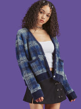 vintage velvet plaid sweater cardigan - WOMONA.COM