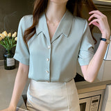 Summer Ladies Short Sleeve Chiffon Shirt Women - WOMONA.COM