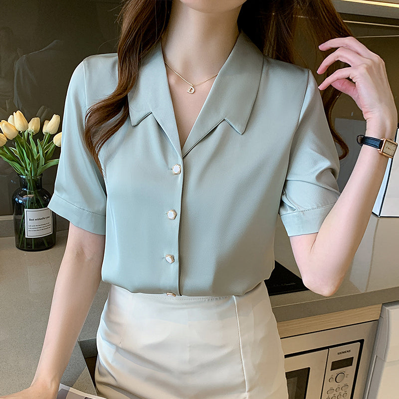 Summer Ladies Short Sleeve Chiffon Shirt Women - WOMONA.COM