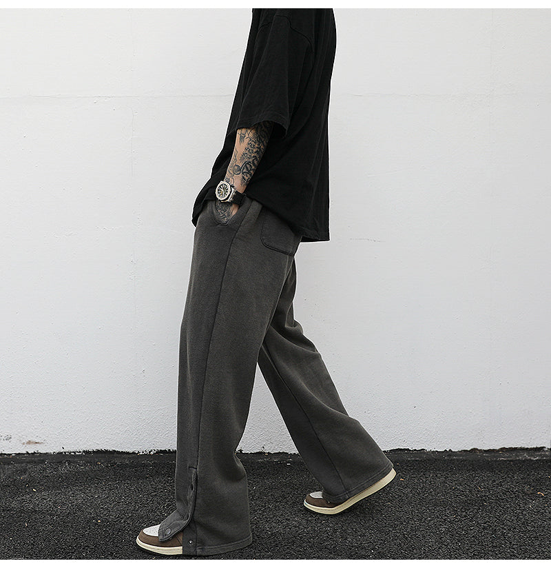 Slit loose terry sweatpants - WOMONA.COM