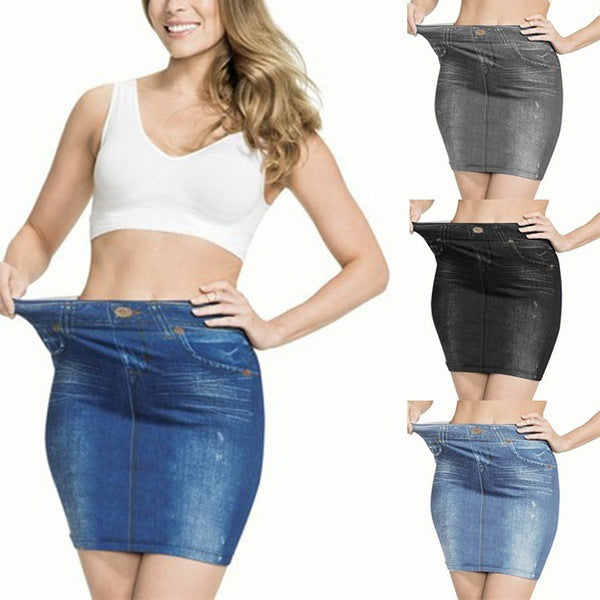 Denim Culottes Plus Size Seamless Yoga Pants - WOMONA.COM