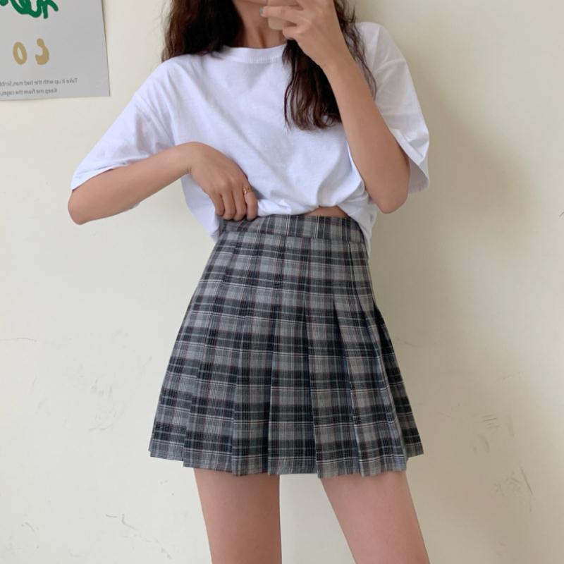 Blue Check Skirt - WOMONA.COM