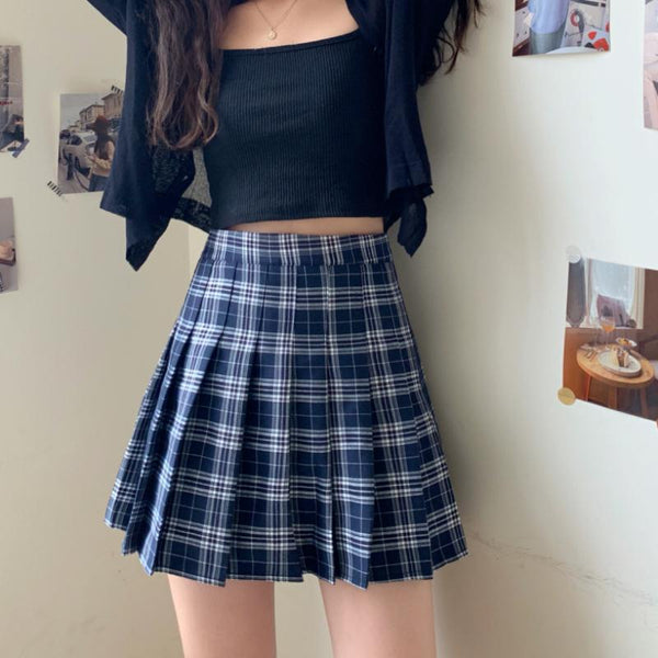 Blue Check Skirt - WOMONA.COM