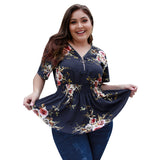 V-neck plus size shirt print top - WOMONA.COM