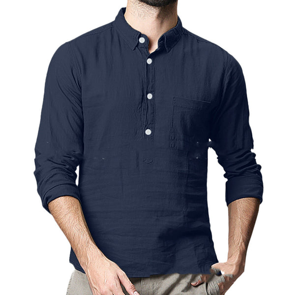 Lapel Long Sleeve Shirt Men - WOMONA.COM