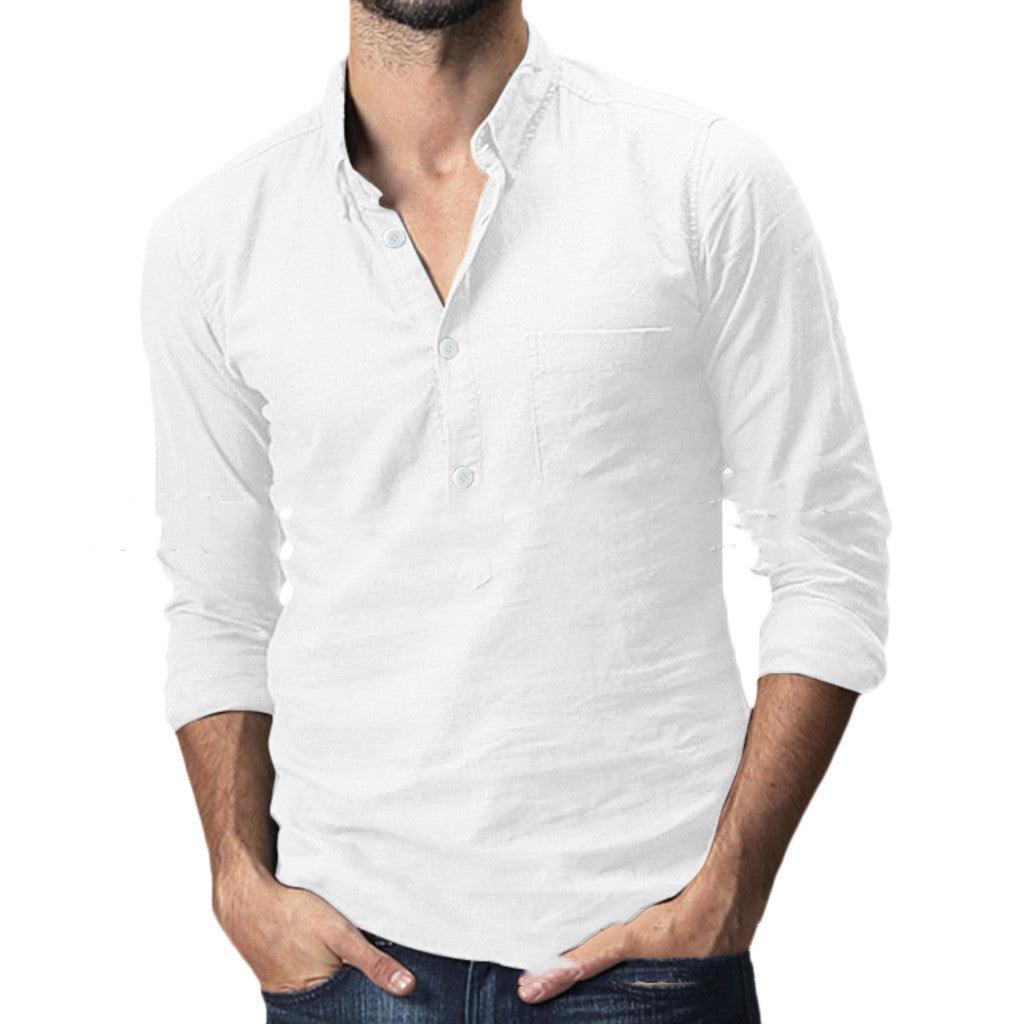 White long sleeve button shirt with point collar and chest pocket