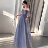 One-Shoulder Noble Temperament Starry Sky Birthday Bride Toast Dress Long - WOMONA.COM