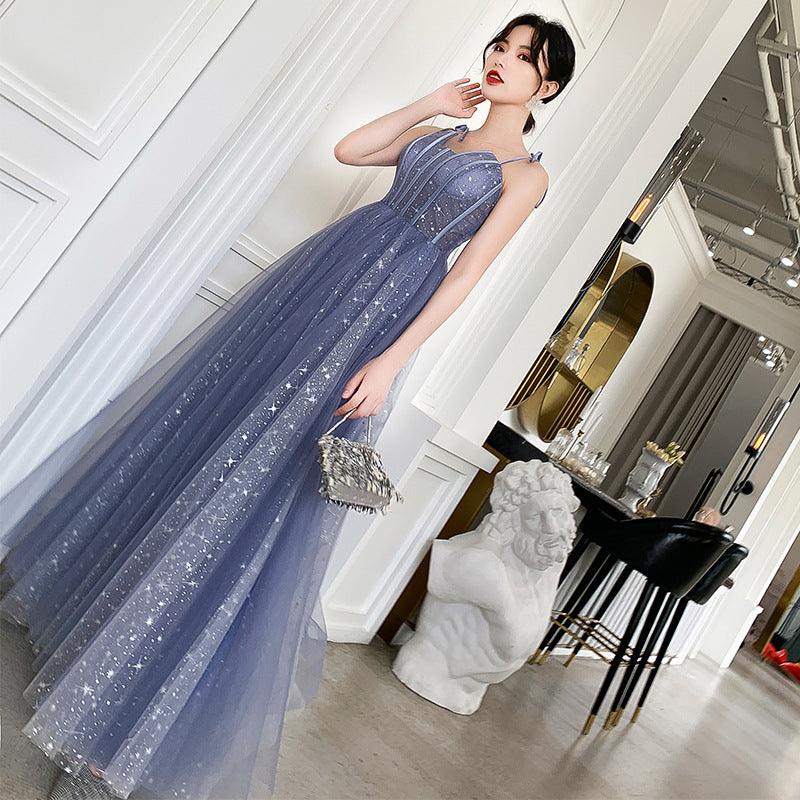 One-Shoulder Noble Temperament Starry Sky Birthday Bride Toast Dress Long - WOMONA.COM