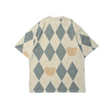 Simple Plaid Print Short-Sleeved T-Shirt Men - WOMONA.COM