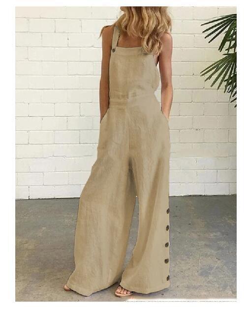 Casual Wide-Leg Side Buckle Jumpsuit - WOMONA.COM
