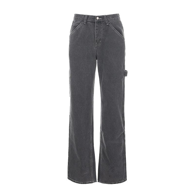 Gray Drape Casual Straight Jeans - WOMONA.COM
