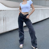 Gray Drape Casual Straight Jeans - WOMONA.COM