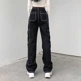 Black Straight High-rise Jeans - WOMONA.COM