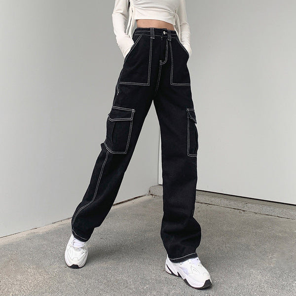 Black Straight High-rise Jeans - WOMONA.COM