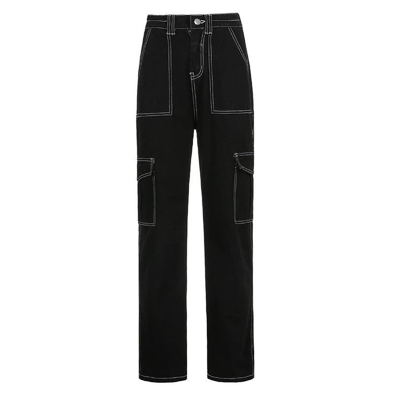 Black Straight High-rise Jeans - WOMONA.COM