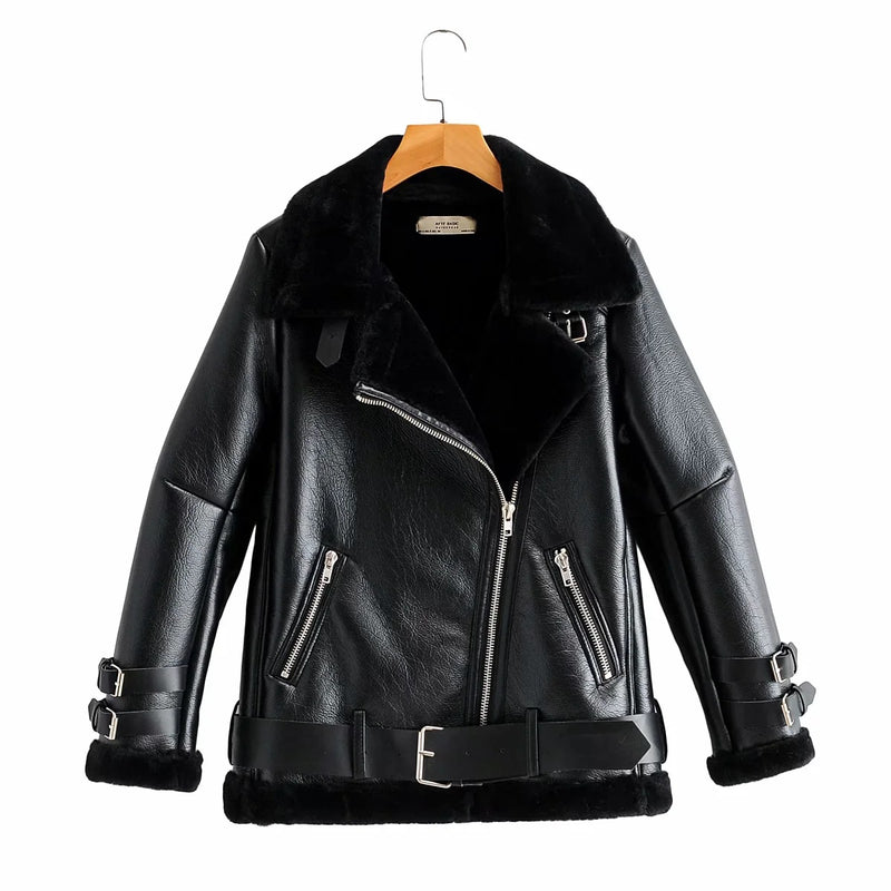 Oblique Zipper Leather Jacket - WOMONA.COM