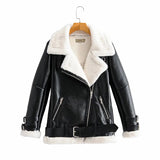 Oblique Zipper Leather Jacket - WOMONA.COM