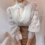 Flower Stitching Stand Collar Shirt - WOMONA.COM