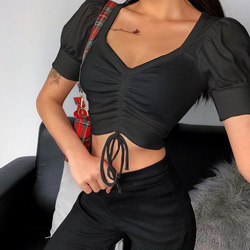 Retro Puff Sleeve Short Sleeve Top - WOMONA.COM