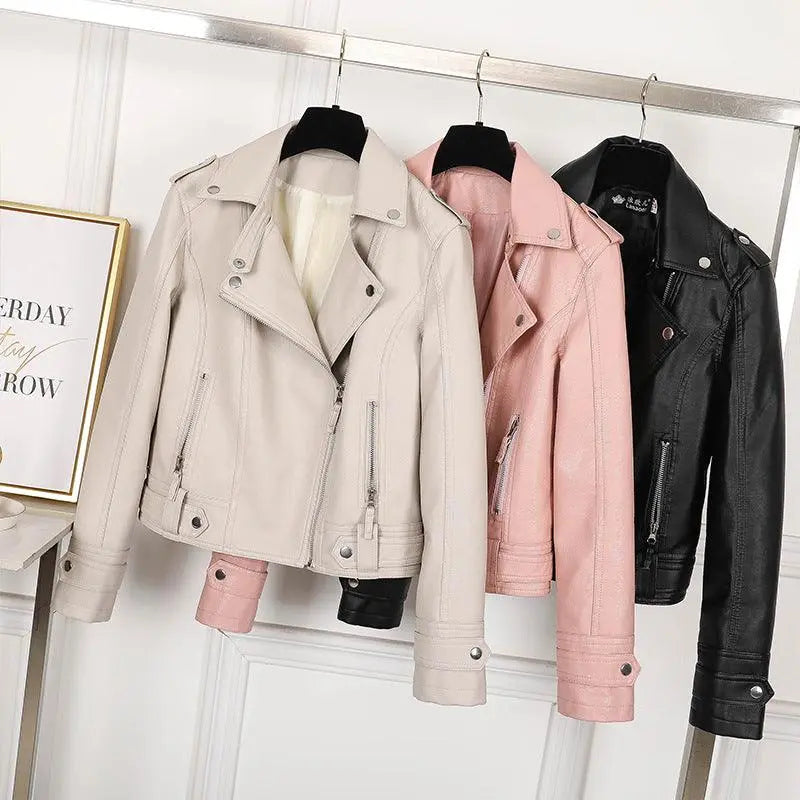 Women's Slim Faux Leather Jacket – Black or Off-White