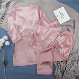 Satin Pink Simple Pajamas Suit - WOMONA.COM
