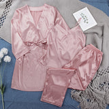 Satin Pink Simple Pajamas Suit - WOMONA.COM