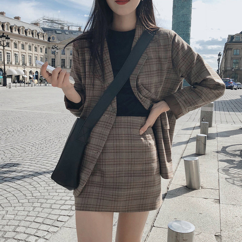 Checkered Suit Skirt Women - WOMONA.COM