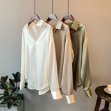 Women's Long-sleeved Satin Shirt - WOMONA.COM