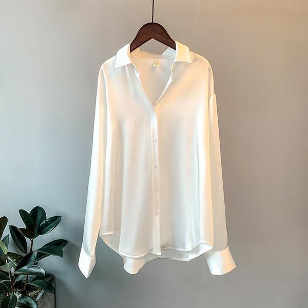 Women's Long-sleeved Satin Shirt - WOMONA.COM