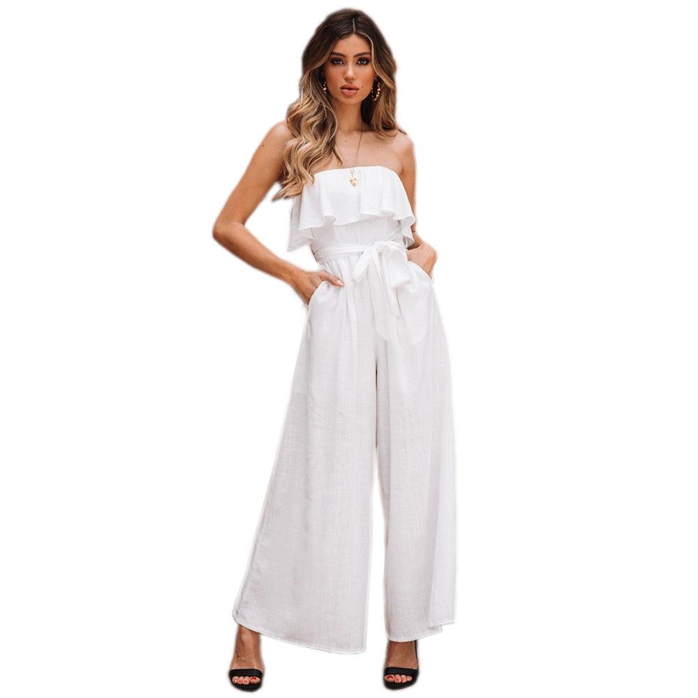 Casual Trousers Suit Belted Pants Jumpsuit - WOMONA.COM
