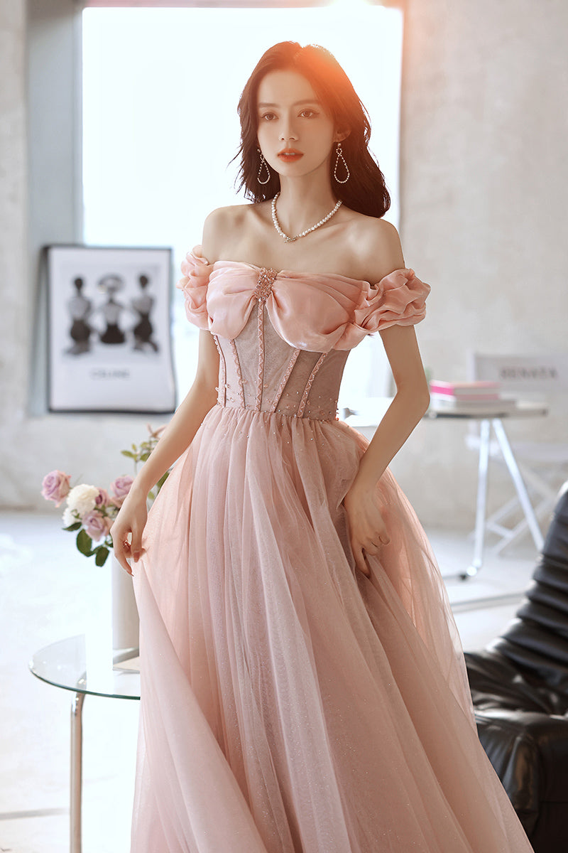 One Shoulder Evening Dress Pink Noble Dress - WOMONA.COM
