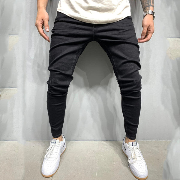 Hole Slim Solid Color Jeans Man - WOMONA.COM