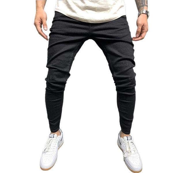 Hole Slim Solid Color Jeans Man - WOMONA.COM