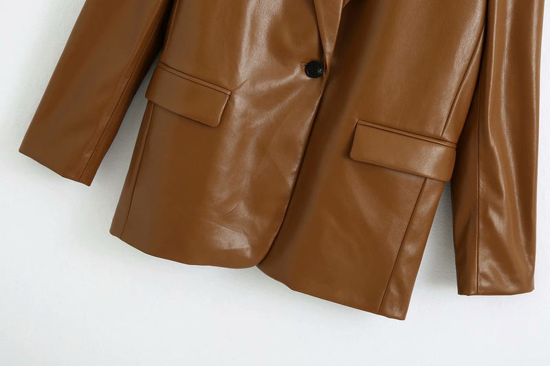 Pu Imitation Leather Suit Jacket - WOMONA.COM