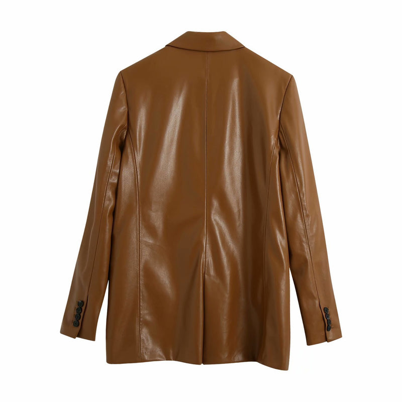Pu Imitation Leather Suit Jacket - WOMONA.COM
