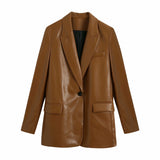 Pu Imitation Leather Suit Jacket - WOMONA.COM