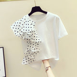 Polka Dot Ruffle Stitching T-shirt Women - WOMONA.COM